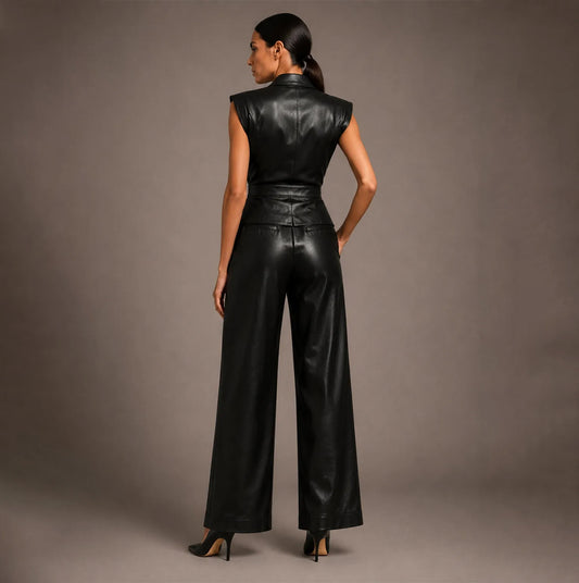 Power Line Faux Leather Wide Leg Pant