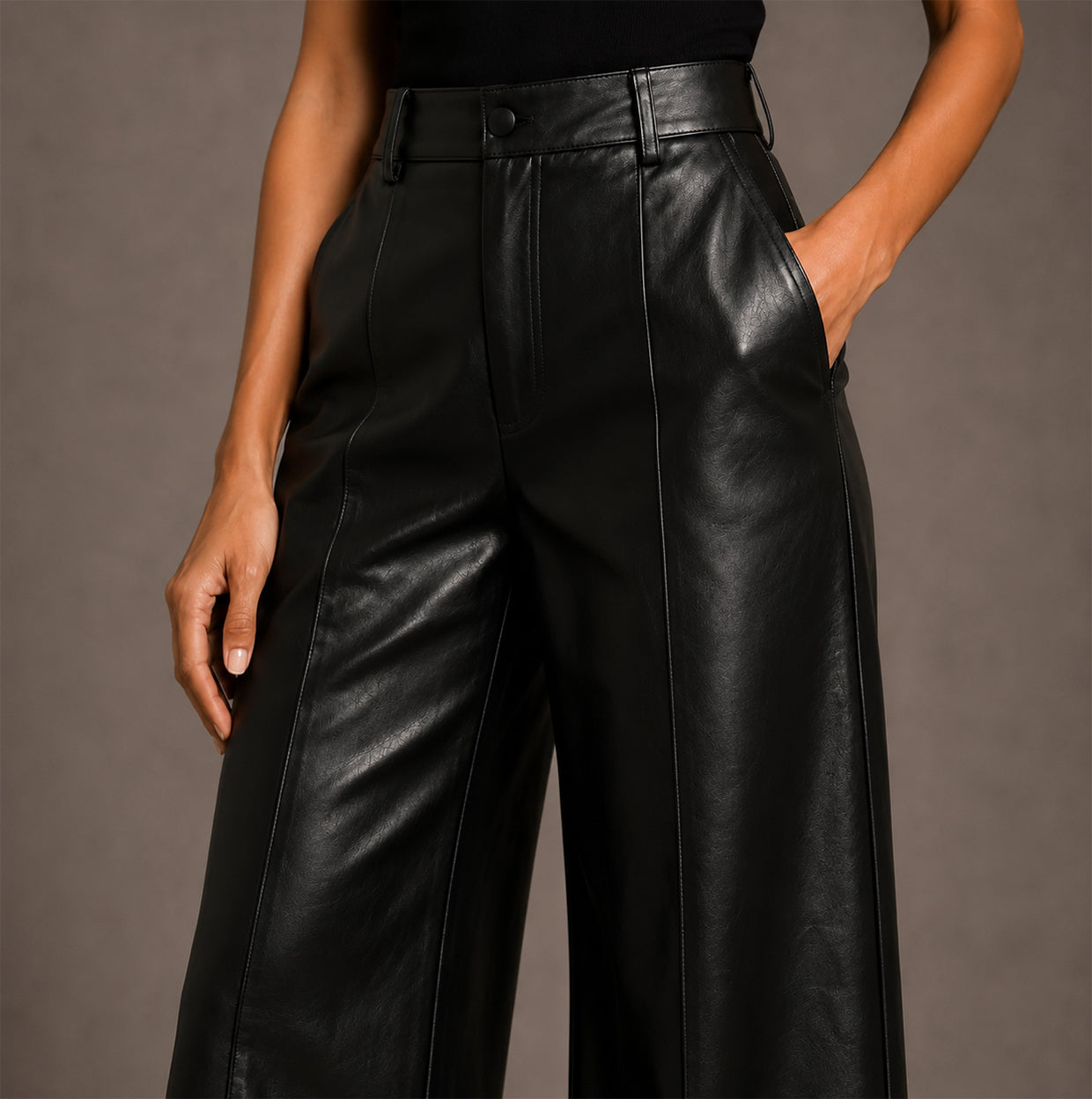Power Line Faux Leather Wide Leg Pant