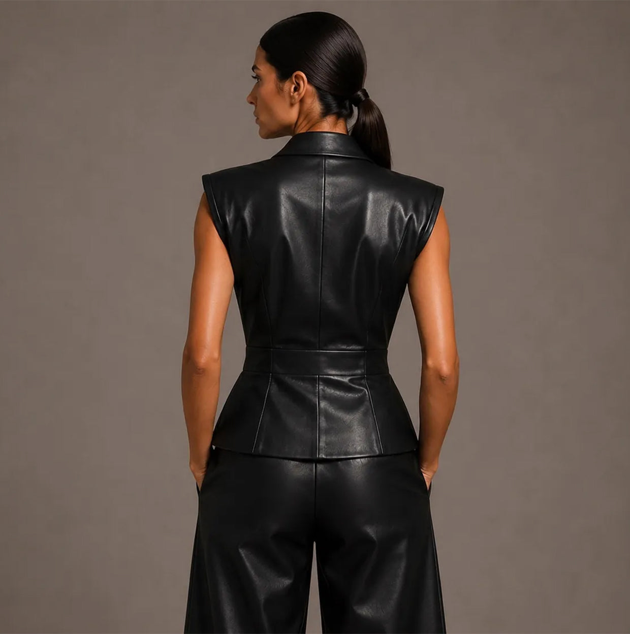 Modern Asymmetric Tailored Leather Vest Set