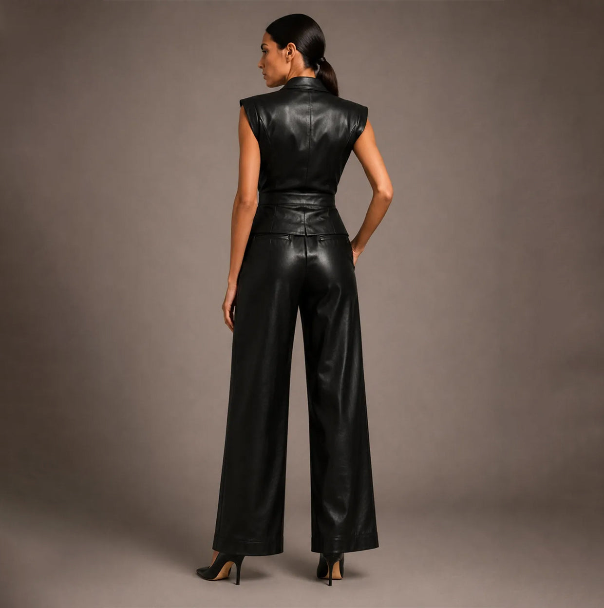 Power Line Faux Leather Wide Leg Pant