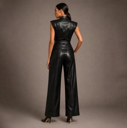 Power Line Faux Leather Wide Leg Pant
