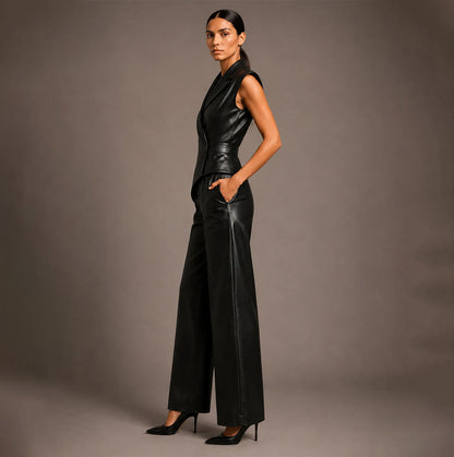 Power Line Faux Leather Wide Leg Pant