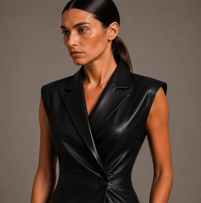 Modern Asymmetric Tailored Leather Vest Set