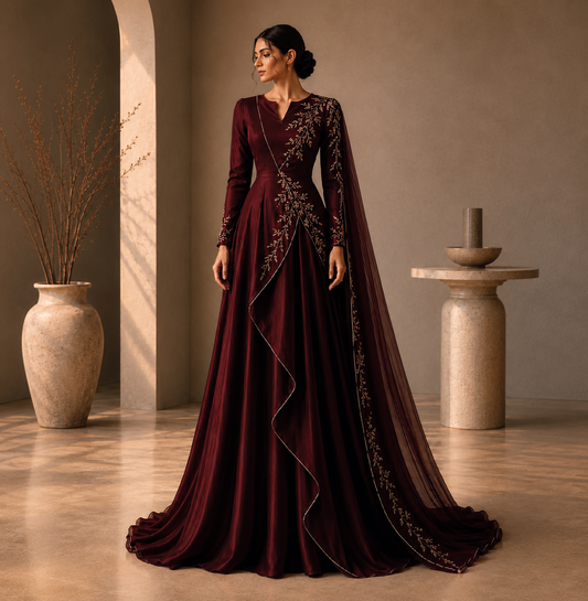 KDS Regal Embroidered Drape Gown