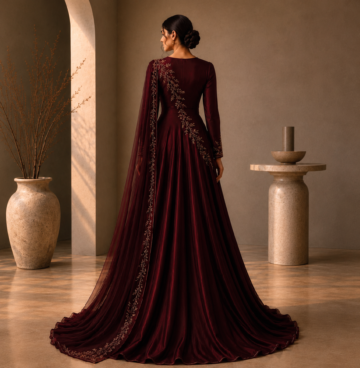 KDS Regal Embroidered Drape Gown