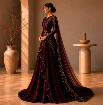 KDS Regal Embroidered Drape Gown