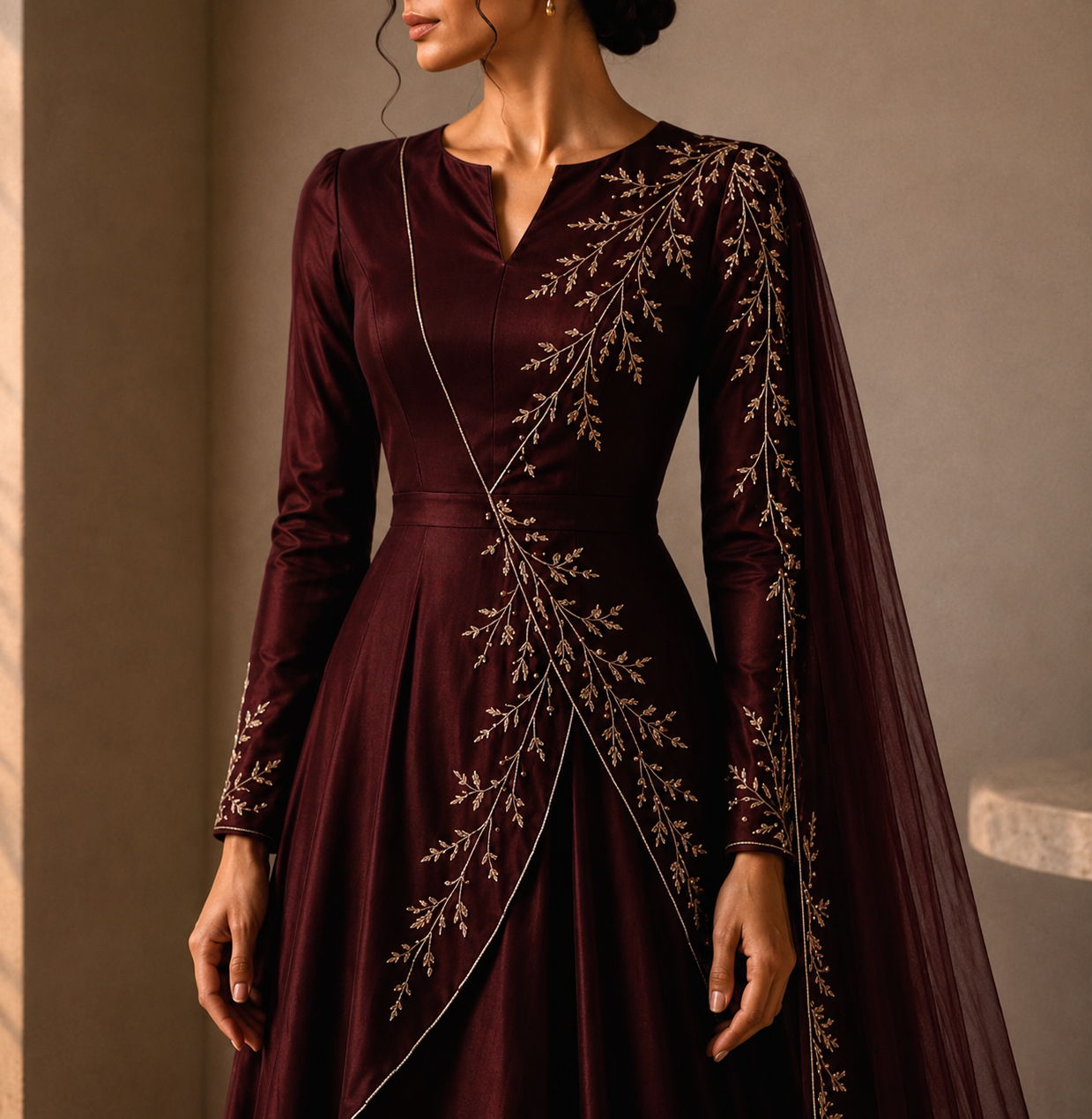 KDS Regal Embroidered Drape Gown