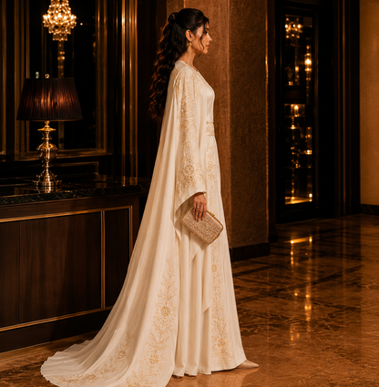 KDS Ivory Pearl Embroidered Abaya Set