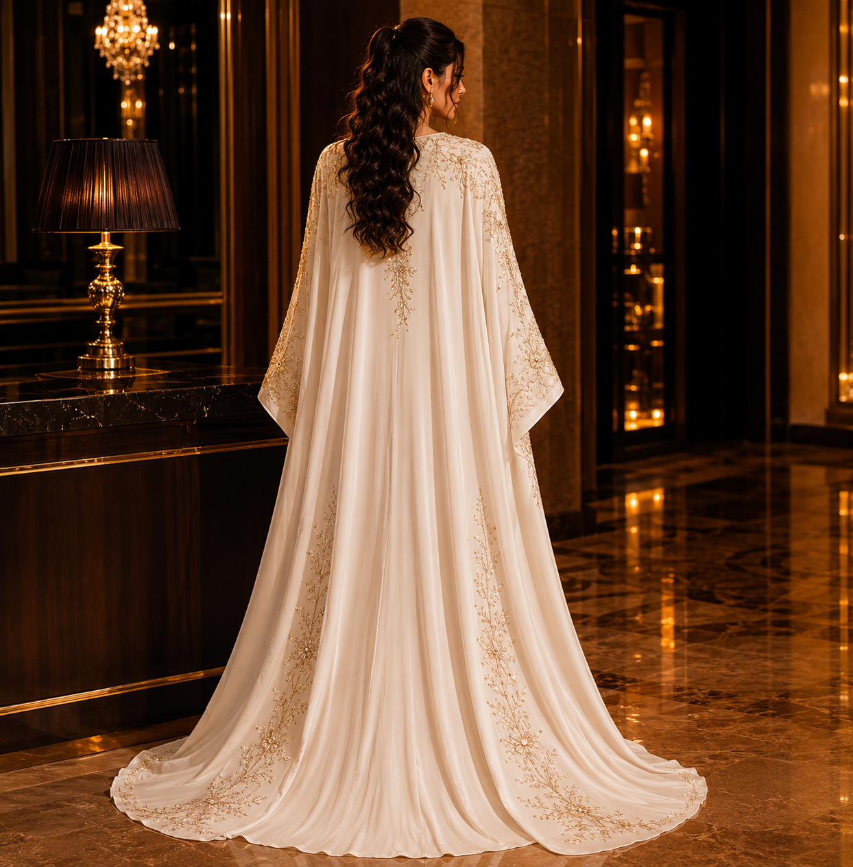 KDS Ivory Pearl Embroidered Abaya Set