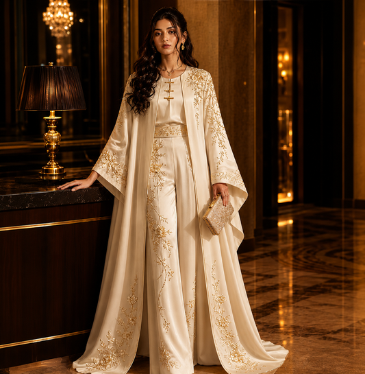 KDS Ivory Pearl Embroidered Abaya Set