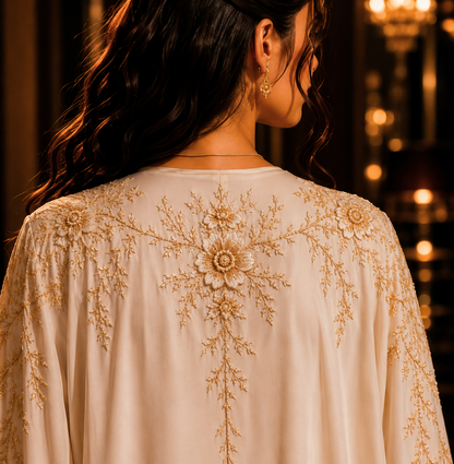 KDS Ivory Pearl Embroidered Abaya Set
