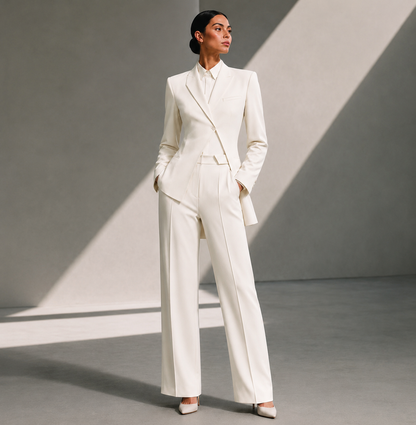 Ivory Cream Power Structured Blazer Set