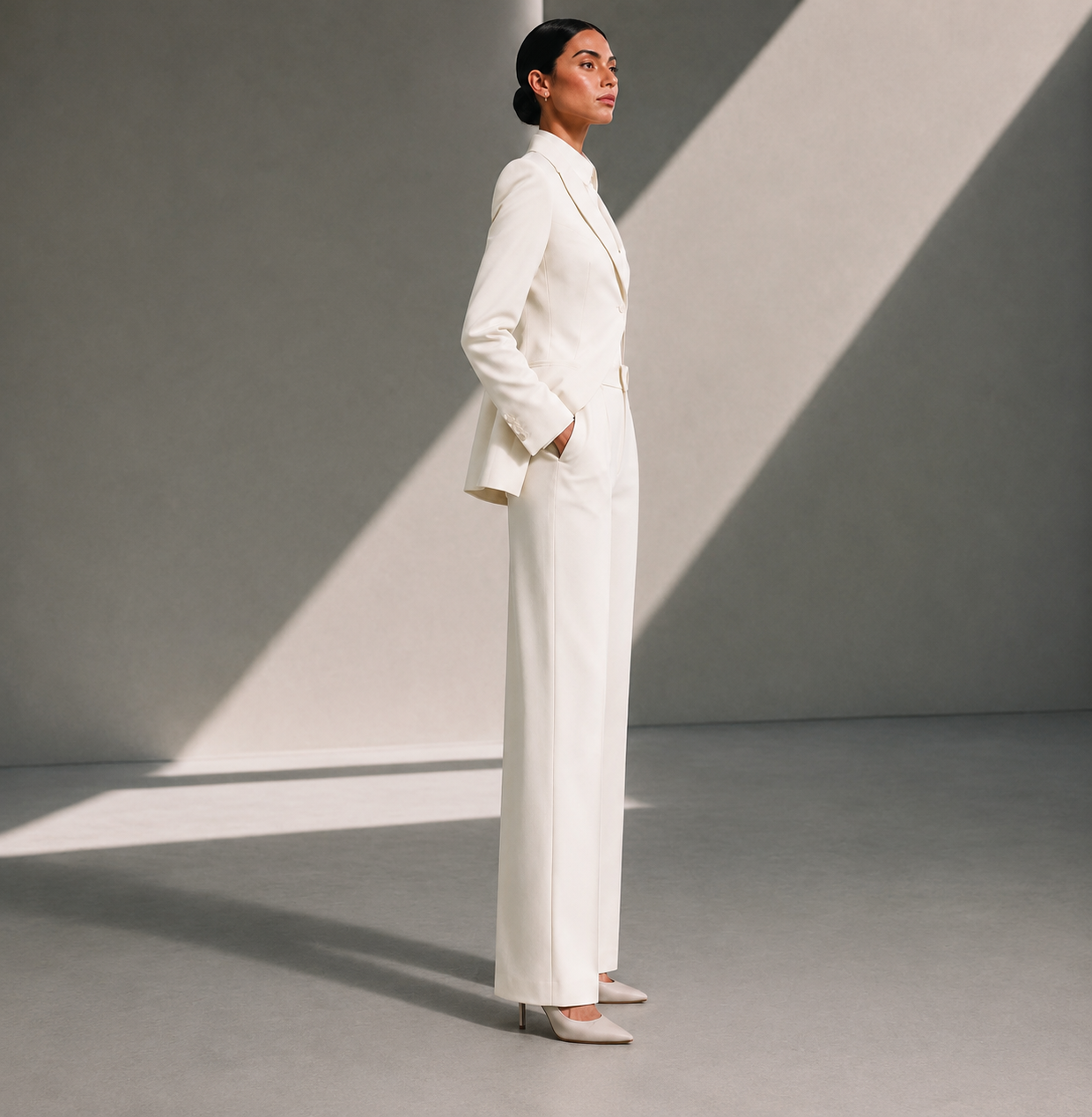 Ivory Cream Power Structured Blazer Set