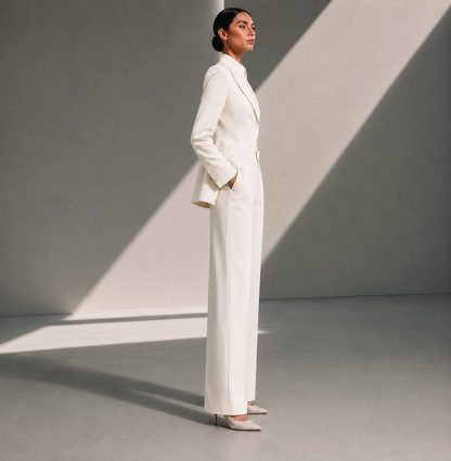 Ivory Cream Power Structured Blazer Set