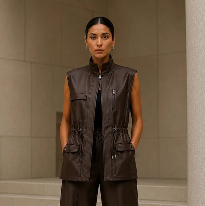 Modern Utility Longline Leather Vest Set