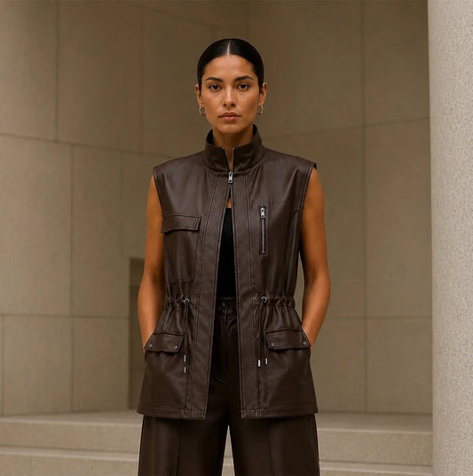 Modern Utility Longline Leather Vest Set