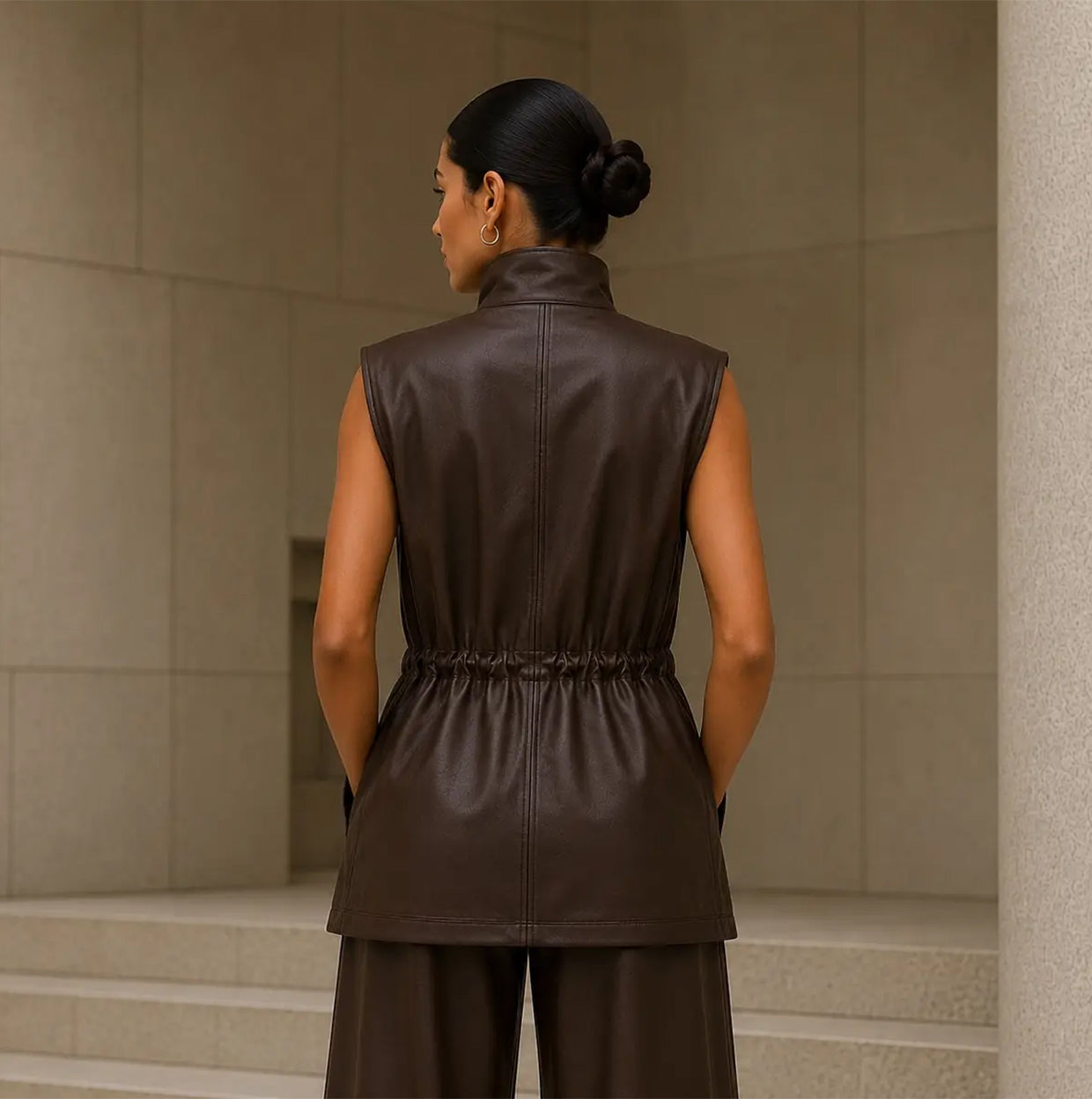 Modern Utility Longline Leather Vest Set