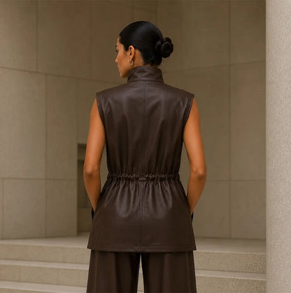 Modern Utility Longline Leather Vest Set