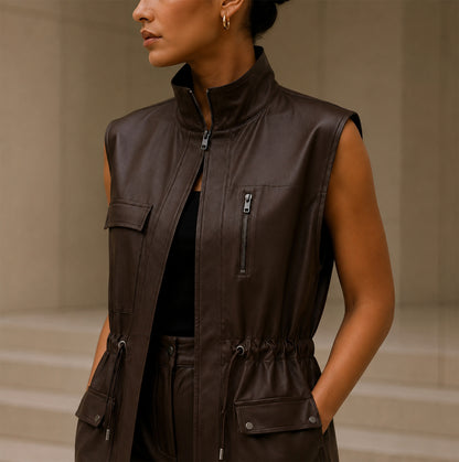 Modern Utility Longline Leather Vest Set
